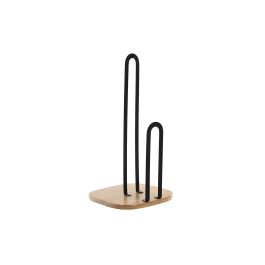 DKD Home Decor Portarrollos Basicos Colección Iron Black Negro y Natural de Acero y Bambú 16 cm Ancho x 16 cm Fondo x 31.3 cm Alto