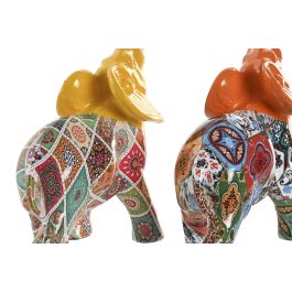 DKD Home Decor Figura Elefante Urban Resina Amarillo Naranja Multicolor 7 x 17 x 16 cm (2 Unidades)