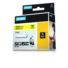 Dymo Rhino Cinta De Etiquetas Industrial Adhesiva Id1-12, Negro Sobre Amarillo 12 mm, Vinilo S0718450