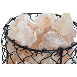 DKD Home Decor Lámpara de Sobremesa Árabe de Sal del Himalaya Naranja Negra Cesta Acabado Natural 17x17x17cm E14 15W