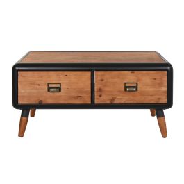 DKD Home Decor Mesa Centro Loft Marron Oscuro Gris Oscuro 56 x 45 x 97 cm con 2 Cajones