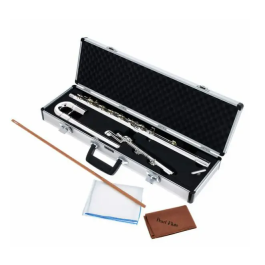 Pearl Flute Flauta Bajo PFB305E - Cabeza Curvada, Plateada, Pie: Do, Mecanismo de Mi Dividido, Accesorios Incluidos