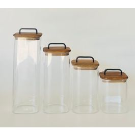 DKD Home Decor Bote Transparente Cristal Acacia Metal Set de 4 Piezas 10x30x10 cm Precio: 23.50000048. SKU: B1CRLYGETN