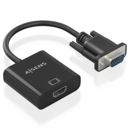 Cable Conversor Aisens A115-0873/ VGA Macho/ HDMI Hembra - Jack 3.5 Hembra - MicroUSB / 20cm/ Negro