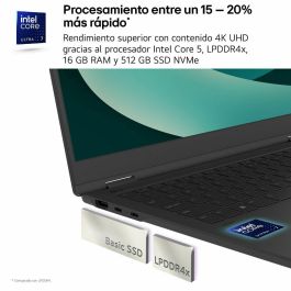 LG Gram 16Z90RU-G.AA55B Portátil Ligero 16" WQXGA IPS Intel Core i5-1334U 16GB LPDDR4x 512GB SSD Windows 11 Home Negro