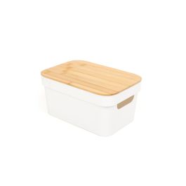 Confortime Caja Ordenación Multiusos Plástico Tapa Bambú S Conf 25.5x17.5x12.5 cm