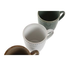 DKD Home Decor Jiahua 25 - Taza Mug de Gres Esmaltado Turquesa Beige 350ml - Apto Microondas y Lavavajillas 8.5 x 10 x 12 cm (12 Unidades)