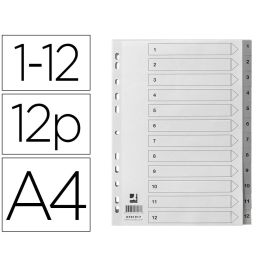 Separador Numerico Q-Connect Plastico 1-12 Juego De 12 Separadores Din A4 Multitaladro