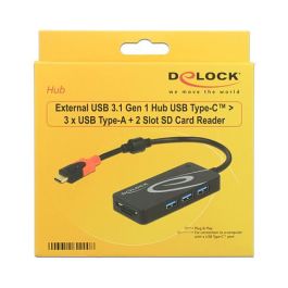 DeLOCK HUB USB 3.0 con 3 Puertos USB Type-A y Lector de Tarjetas SD/MicroSD, USB Type-C™, Negro