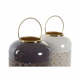 DKD Home Decor Portavela Glam de Aluminio Beige Malva 24x57x24 cm Pack 2 Unidades