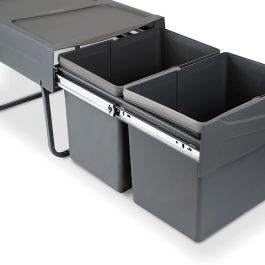 Emuca Contenedor de reciclaje para fijación inferior y extracción manual en mueble de cocina 2x15litros, Plástico gris antracita