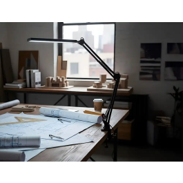 Q-connect Rigel Lámpara de Escritorio LED 8W 320 lm Aluminio con Pinza, Brazo Doble 3 Articulaciones, Color Negro