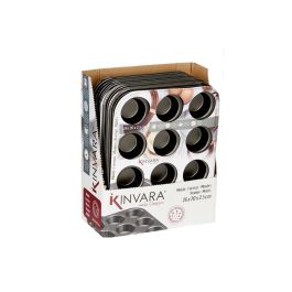 Kinvara Molde Cocina Metal Antiadherente para 12 Magdalenas/Muffins, 26x20 cm, Gris Oscuro, Apto Horno (Set de 24)