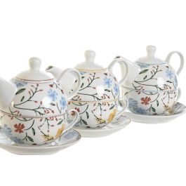 DKD Home Decor Tetera Shabby Azul Blanco Porcelana 250ml Apto Microondas Lavavajillas 13.5 x 14 x 16.5 cm (3 Unidades)