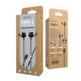 Muvit Auriculares M1C Internos Magnéticos con Micrófono y Control de Volumen Tipo-C, Negro