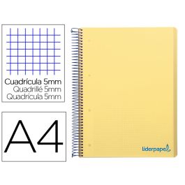 Cuaderno Espiral Liderpapel A4 Micro Wonder Tapa Plastico 120H 90 gr Cuadro 5 mm 5 Banda4 Taladros Color Amarillo