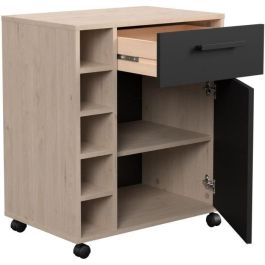 Parisot STUDIO803356 - Carrito de servicio Estudio 1 puerta, 1 cajón, 5 botellas - Roble/Negro mate - 60 x 40,3 x 71 cm