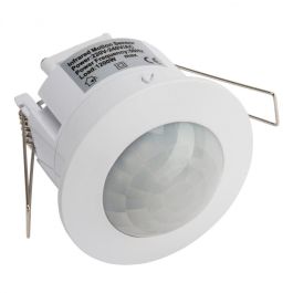 Sensor Movimiento Empotrable 360º Compatible LED, Bajo Consumo e Incandescencia. Detección Infrarrojos 1200W/300W, Alcance 6m.