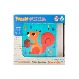 Imaginovo Puzle Infantil de Madera Cubos de Animales +24 Meses 15 Piezas 12 Patrones 22x22x6.4cm