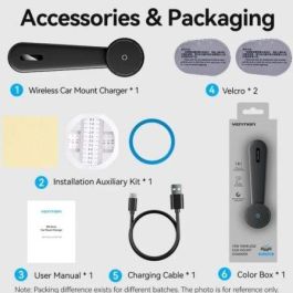 Vention KSKB0 - Cargador de Coche Inalámbrico 15W con Soporte para Salpicadero/Parabrisas USB-C