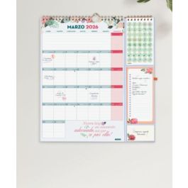 Finocam Calendario De Pared Plus 16 Meses 215x325 mm con Frases Motivadoras, Septiembre 2025 - Diciembre 2026, Incluye Pegatinas y Notas Engomadas