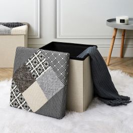 Home Deco Factory Caja-Puf Plegable Patchwork Asiento Extra Almacenamiento 38x38x38 cm