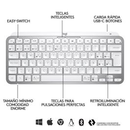 Logitech MX Keys Mini Teclado Inalámbrico Gris Pálido - Teclas Esféricas Cóncavas, Retroiluminación Inteligente, Bluetooth