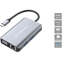 Conceptronic DONN21G Docking Station 7 en 1 USB-C a HDMI 4K, VGA, LAN GbE, USB 3.0 x3, PD 100W, Gris Precio: 47.68999983. SKU: B15YBX8WG9