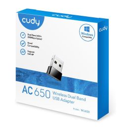 Cudy Adaptador Wi-Fi USB AC650, Wi-Fi 5 (802.11ac) 433 Mbps, Mini, Negro