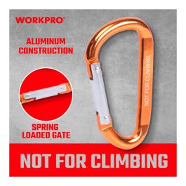 Workpro Mosquetón de Aluminio 60mm en D - Juego 2 uds - Soporta 27 kg - No Válido para Escalada/Seguridad