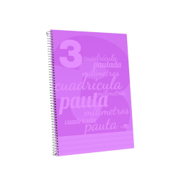 Liderpapel Cuaderno espiral folio pautaguia 80h 75gr cuadro pautado 3mm con margen color violeta