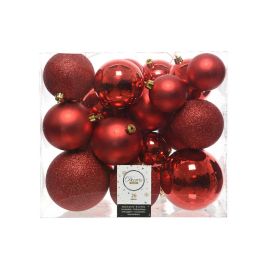 Decoris Caja de 26 bolas decorativas rojas brillantes varios tamaños Ø6cm/Ø8cm/Ø10cm