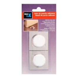 Inofix Tope de puerta adhesivo blanco-cromo, PVC y base metálica, blister 2 unid.