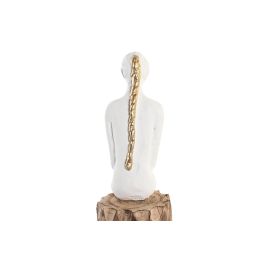 DKD Home Decor Set de 2 Figuras Decorativas Urban Mujer de Resina y Madera de Mango en Blanco y Marrón 15x40x9 cm