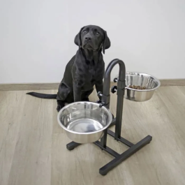 Kerbl Bar con Plato de Comida para Perros con 2 Cuencos de Acero Inoxidable de 2800 ml y Marco de PVC - Altura 52 cm
