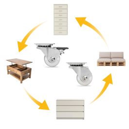 Emuca Lote de 4 ruedas Slip 3 transparentes con placa de montaje, diámetro 35mm, Acero y Plástico