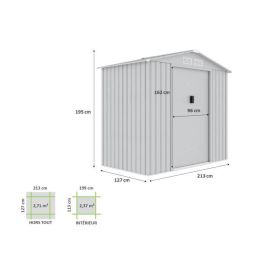 Caseta de jardín de metal 2,71 m² - 213 x 127 x 195 cm - Kit de anclaje incluido - Gris