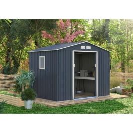 Caseta de jardín de metal 5,29 m² - 277 x 191 x 202 cm - Kit de anclaje incluido - Gris Caseta de jardín de metal 5,29 m² - 277 x 191 x 202 cm - Kit de anclaje incluido - Gris