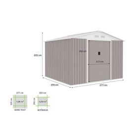 Caseta de jardín de metal 7,06 m² - 277 x 255 x 202 cm - Kit de anclaje incluido - Taupe Caseta de jardín de metal 7,06 m² - 277 x 255 x 202 cm - Kit de anclaje incluido - Taupe