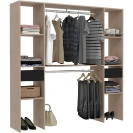ARTIC EKIPA Kit de vestidor - Decoración en roble Jackson y melamina negra - 2 armarios + 2 cajones - L176 x P40 x H180 cm - Made in