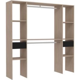 ARTIC EKIPA Kit de vestidor - Decoración en roble Jackson y melamina negra - 2 armarios + 2 cajones - L176 x P40 x H180 cm - Made in