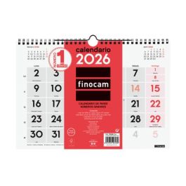 Finocam M-300x210 mm Mv Neutro Calendario de Pared 2026 con Números Grandes, Anual, Doble Espiral