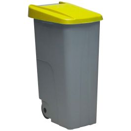 Denox Contenedor de Reciclaje con Ruedas y Asa, 110 Litros, Gris con Tapa Amarilla, Apilable Precio: 86.58999943. SKU: S8403959