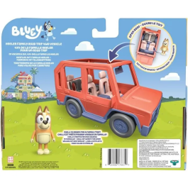 Moose 4x4 Familia Bluey 17661 Todoterreno con Figura Articulada de Chilli para Viajes por Carretera, Incluye 4 Figuras Bluey, +3 Años