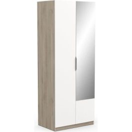 Armario GHOST - decoración roble Kronberg y blanco mate - 2 puertas + 1 espejo - L.79,4 x P.51,1 x A. 203 cm - DEMEYERE Armario GHOST - decoración roble Kronberg y blanco mate - 2 puertas + 1 espejo - L.79,4 x P.51,1 x A. 203 cm - DEMEYERE