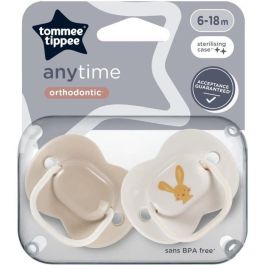 Chupetes - TOMMEE TIPPEE - ANYTIME - 6-18 meses - Set de 2 chupetes simétricos sin BPA - Cápsula de esterilización reutilizable