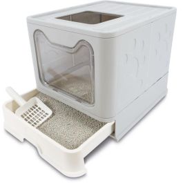 Casita de baño - M PETS - SILE TOP - Gris - 51 x 41 x 12,5 cm - Práctico cajón corredero extraíble, pala incluida