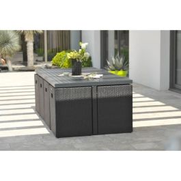 Conjunto de comedor de jardín empotrado - Negro - Mimbre de resina y bandeja de aluminio - 8 plazas - PVC-8-ALU-N - DCB GARDEN