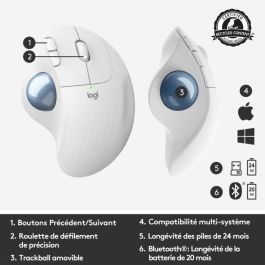 Ratón Trackball Inalámbrico por Bluetooth Logitech ERGO M575/ Hasta 2000 DPI/ Blanco Crudo