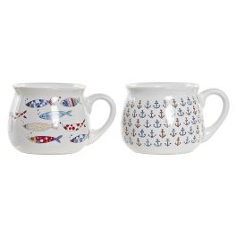 DKD Home Decor Mug Mediterraneo Costa Gres 330 ml Apto Microondas Horno Lavavajillas Multicolor Diseño Surtido 13x10x8 cm 6 Unidades